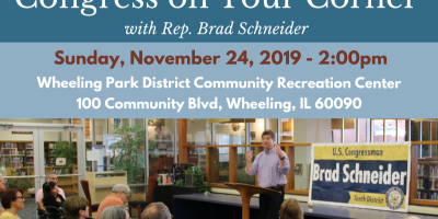 Rep. Schneider to Hold “Congress on Your Corner” in Wheeling