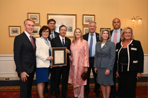 Herzog with the Co-Chairs of the Abraham Accords Caucus