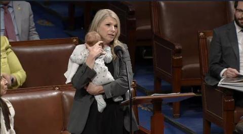 Rep. Brittany Pettersen from Colorado holds her now 10-week-old son on the House Floor.