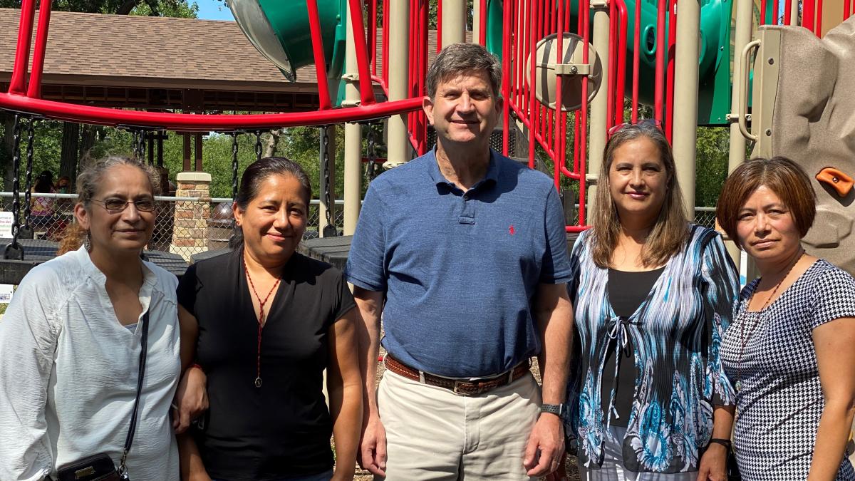 Above: Congressman Brad Schneider (IL 10) talks about the benefits of the Child Tax Credit payments with mothers (right to left) Merced Alfaro, Guadalupe Patino, Sandra Camarena, and Maria Colunga ROUND LAKE, Ill. – As the second round of monthly Child T